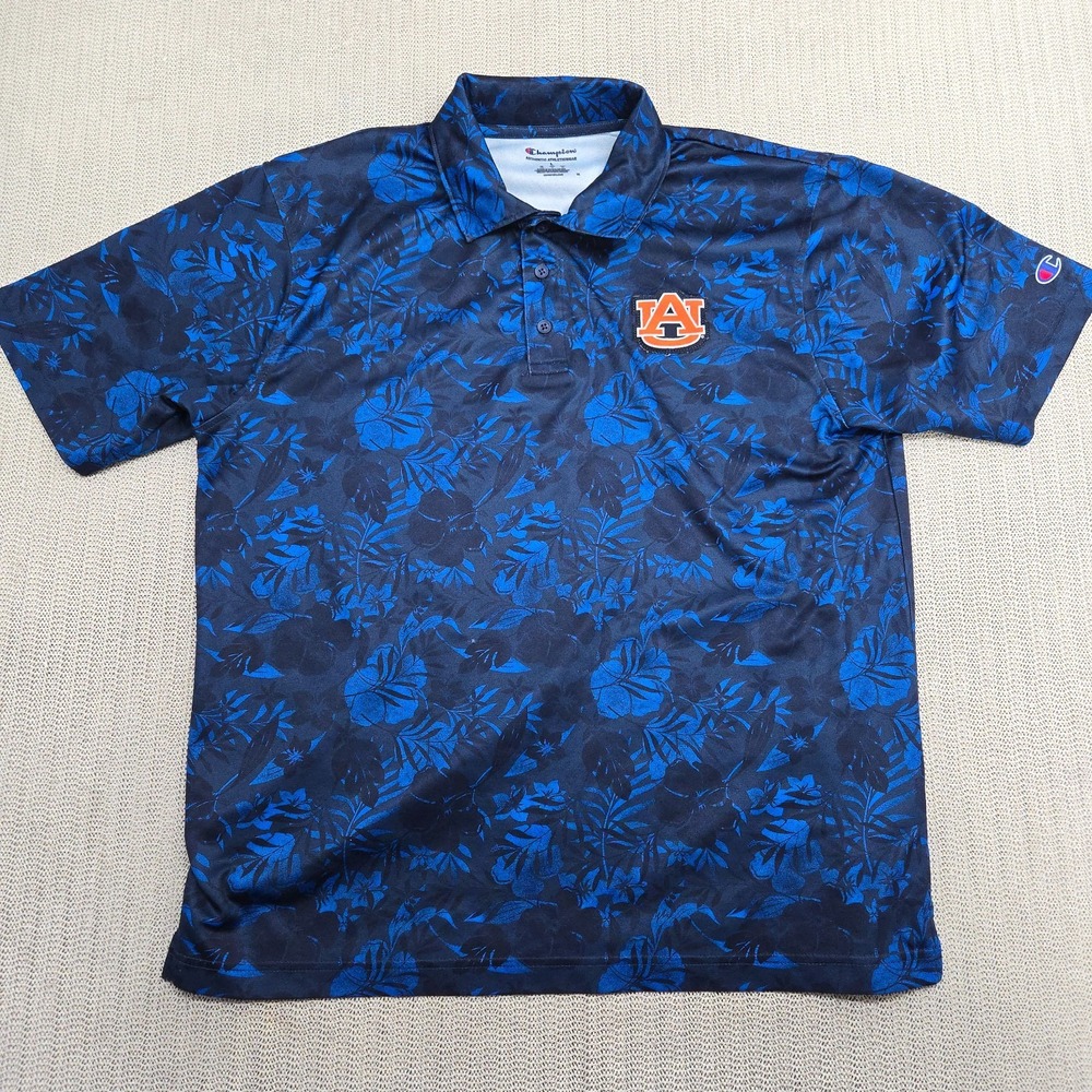 Champion Auburn Tigers Polo Shirt Mens Large Blue Floral AOP SEC Football